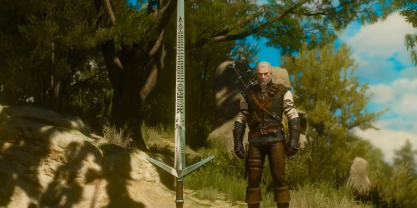 Geralt recebendo Aerondight na missão Blood and Wine Só pode haver um.