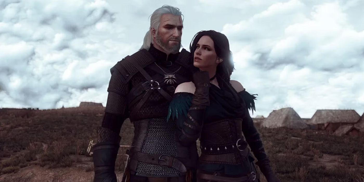 Geralt e Yennefer se abraçam em The Witcher 3