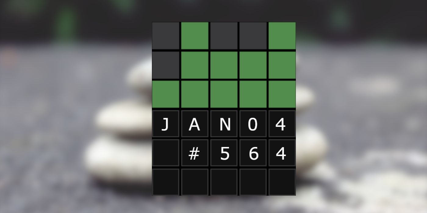 January 4th Wordle grid with a Layer of rocks in the background