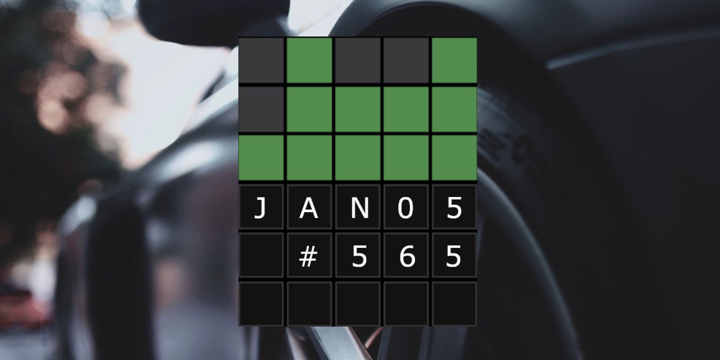 January 5th Wordle puzzle grid with a Sleek car in the background
