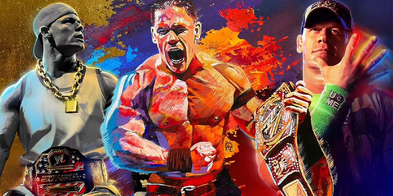 Three versions of John Cena as he appears on each edition for the covers of WWE 2K23