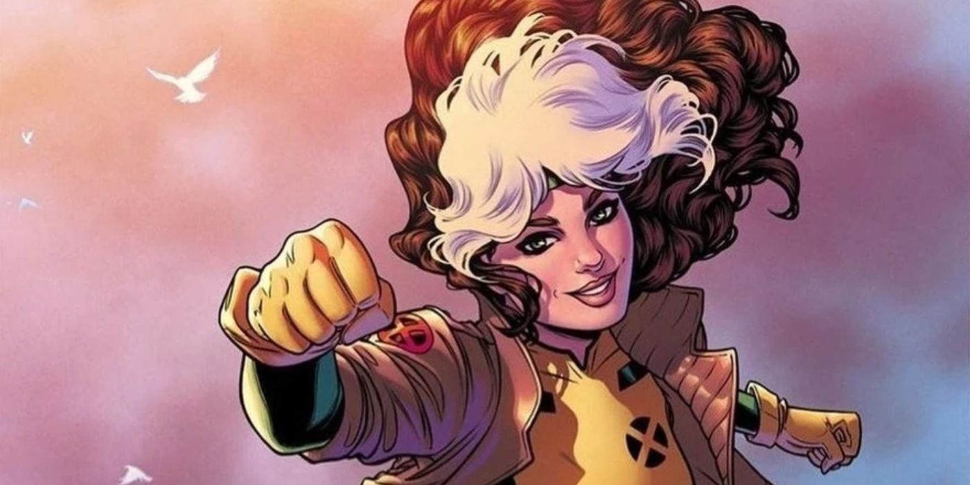 Rogue in a fighting pose, smiling, in Marvel Comics