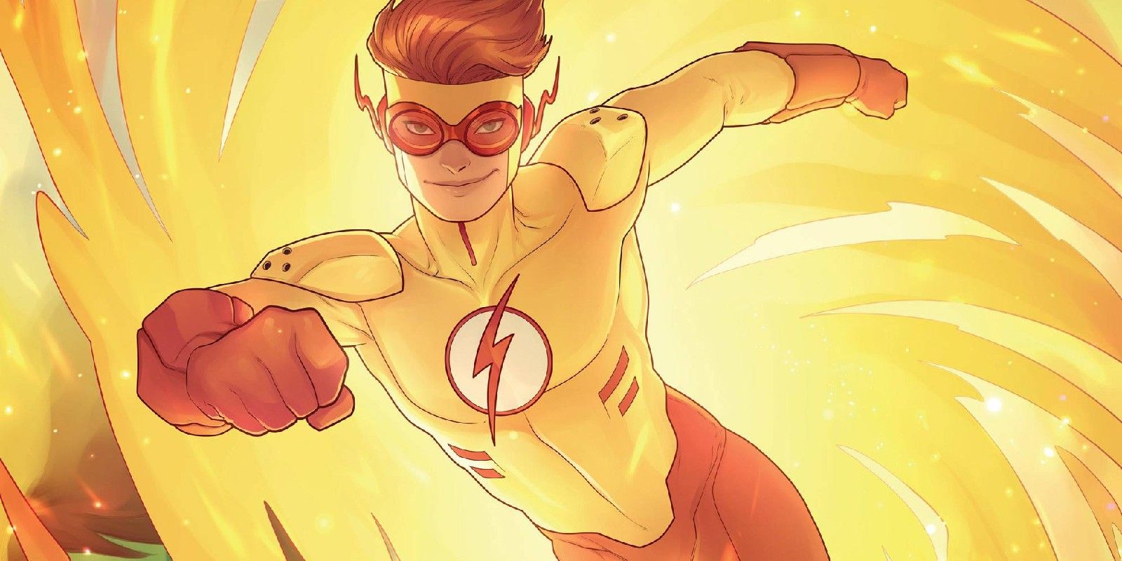 Young Justice Animated Kid Flash In Front of a Yellow Background