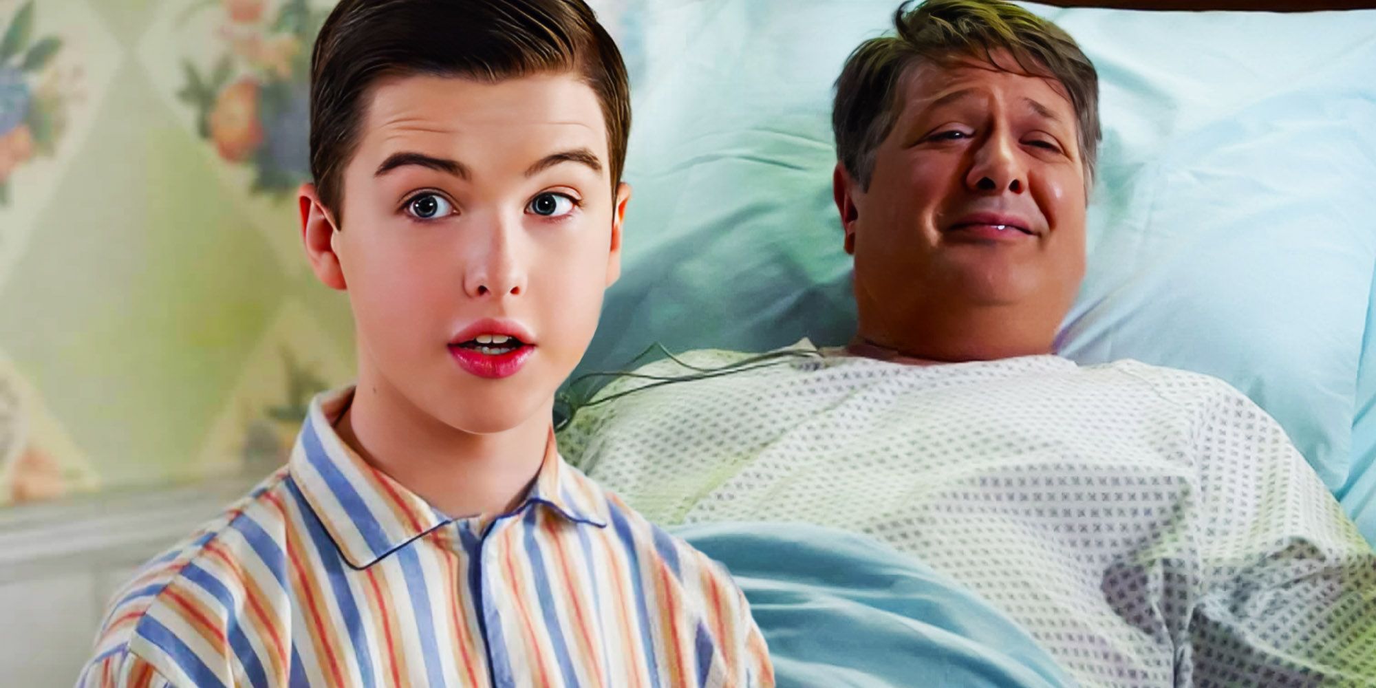 Young Sheldon and George while confined in the hospital following his heart attack