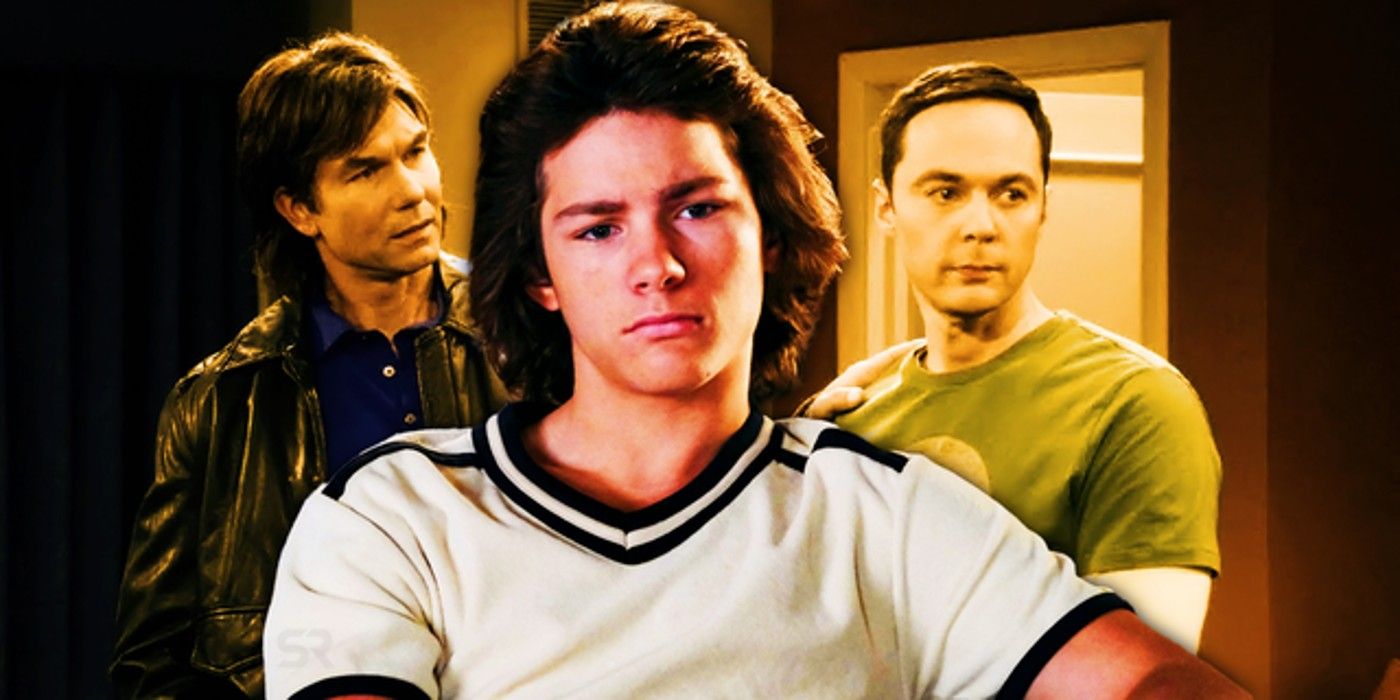 Jonge Sheldon Georgie draaide de foto om met Jim Parson's Sheldon en Georgie's oude Big Bang Theory-tegenhanger