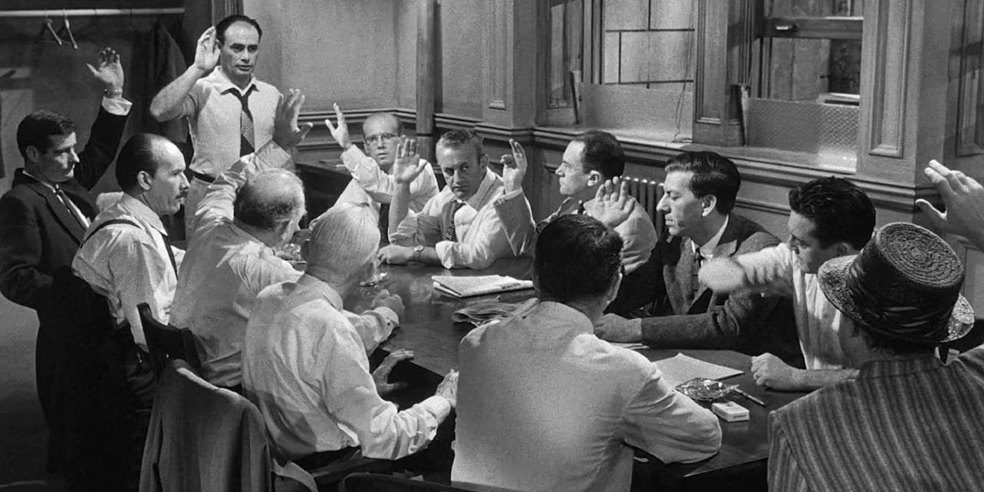 12 Angry Men movie jurors voting on the verdict.