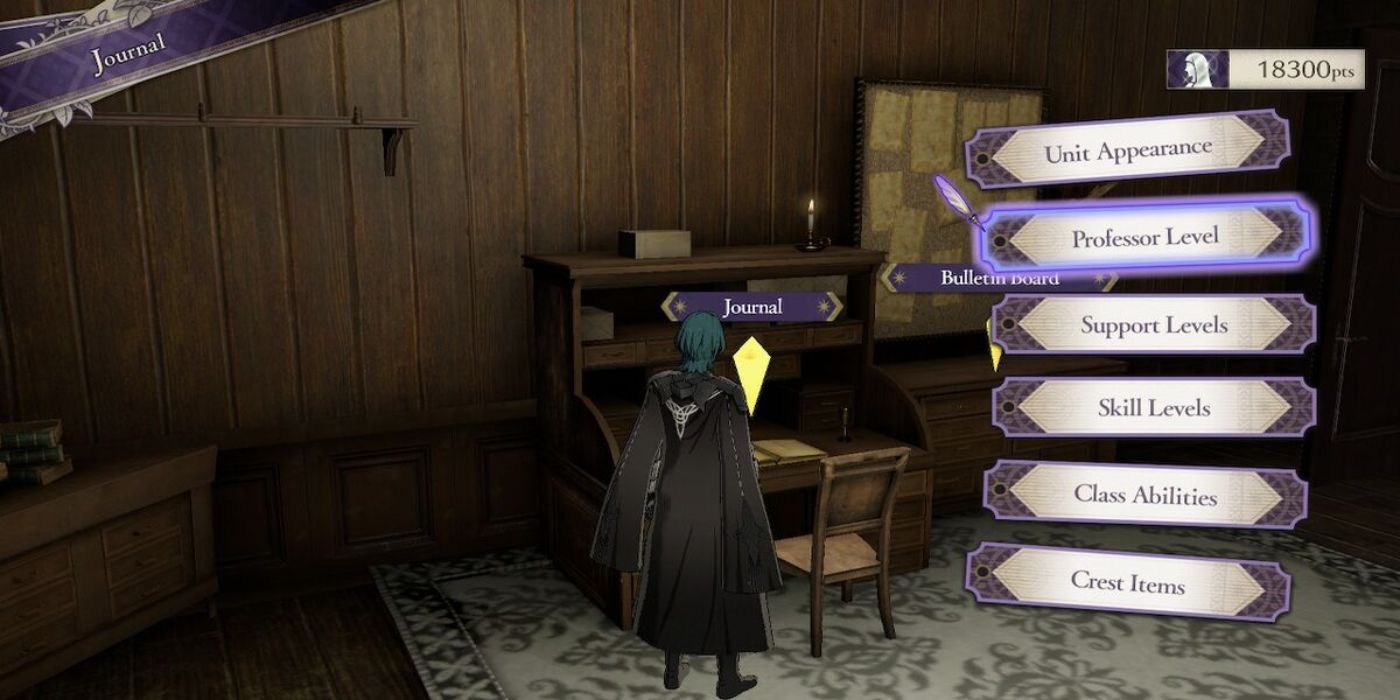 Byleth acessando seu diário em Fire Emblem: Three Houses.