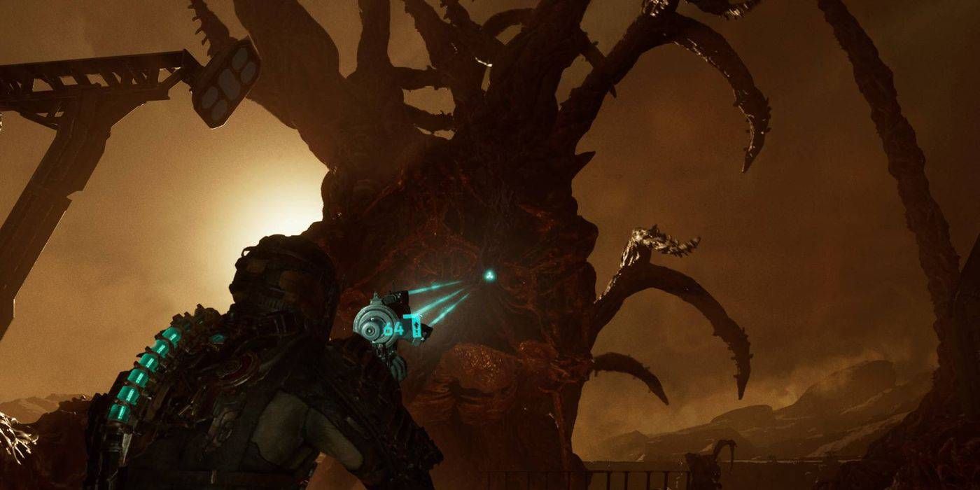 Dead Space Remake The Hive Mind Final Boss Fight with Isaac Using Pulse Rifle to Shoot At Enemy