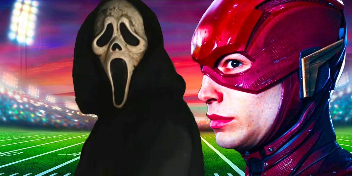2023 Super Bowl Trailers Ezra Miller as The Flash and Ghostface from Scream 6