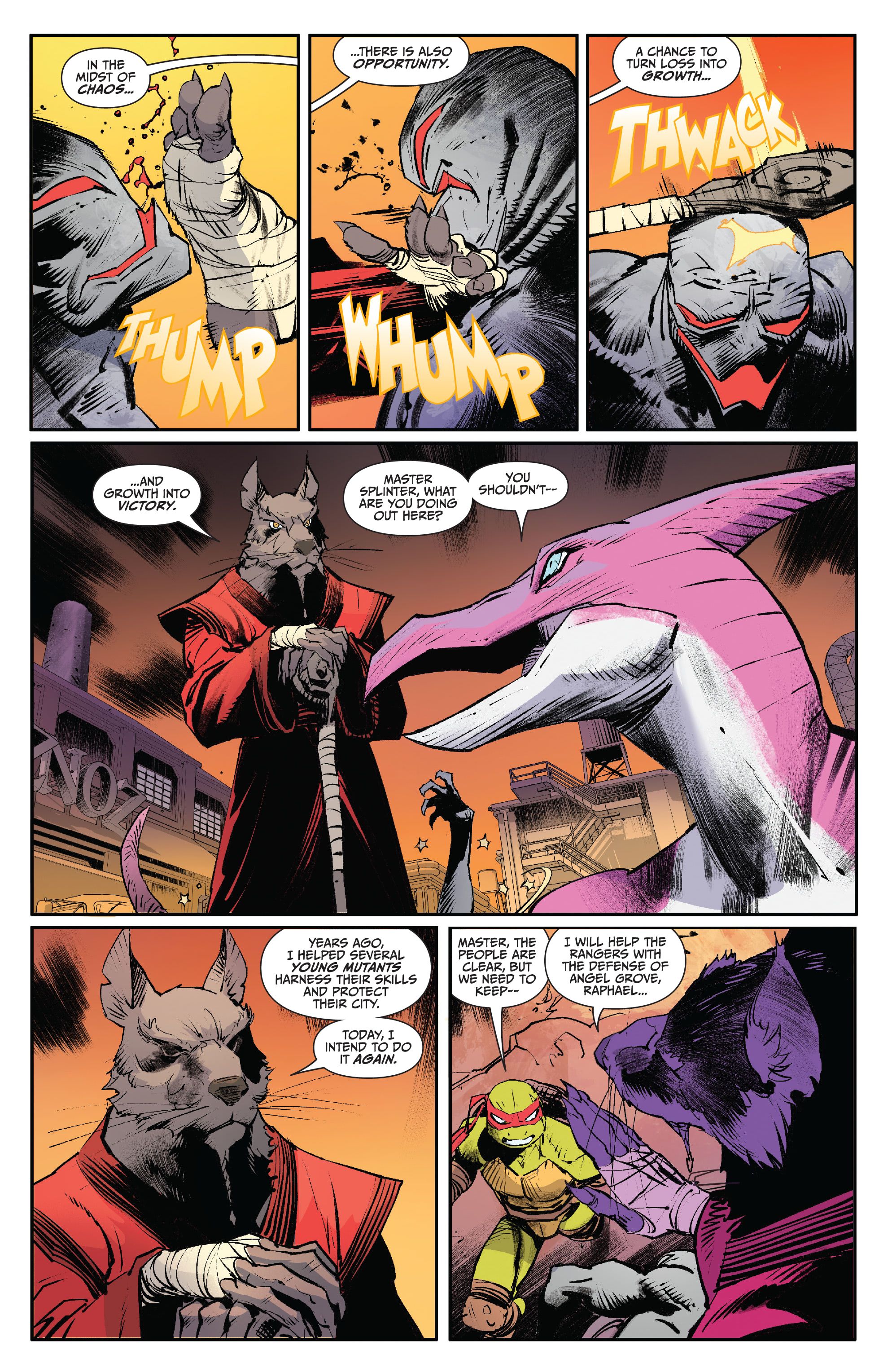 Splinter ajuda o Pink Ranger a sair de uma situação difícil
