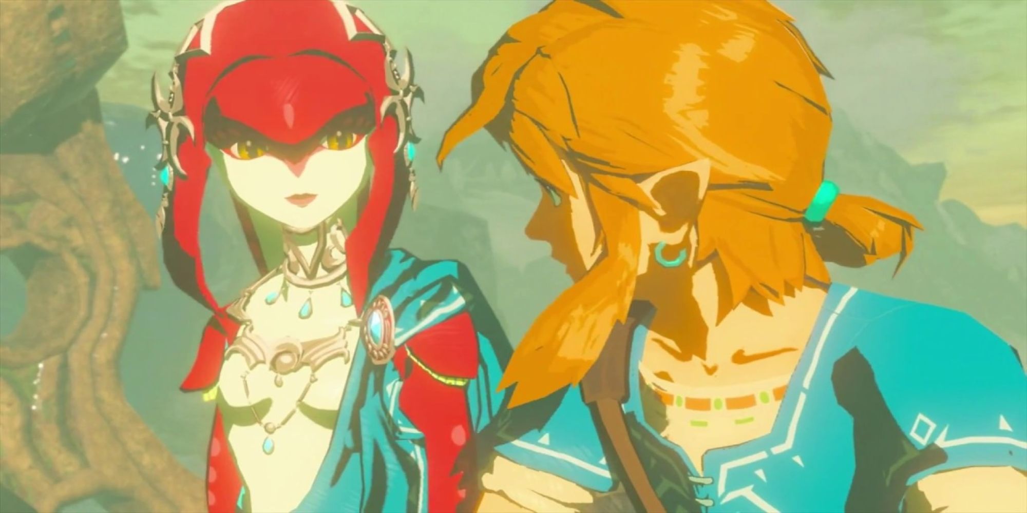 Mipha from The Legend of Zelda: Breath of the Wild reminisces fondly with Link.