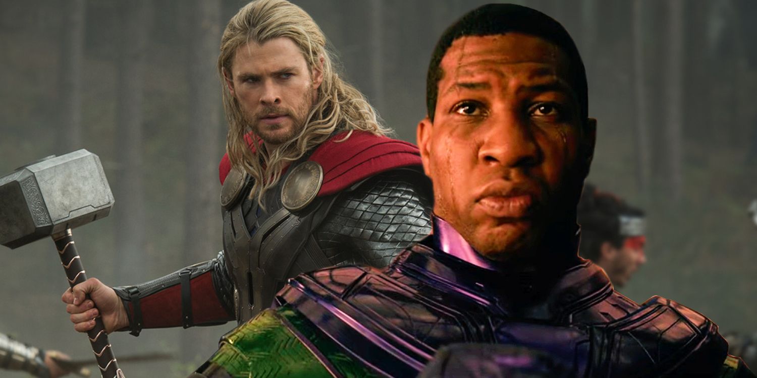 A split image of Kang and Thor in the MCU