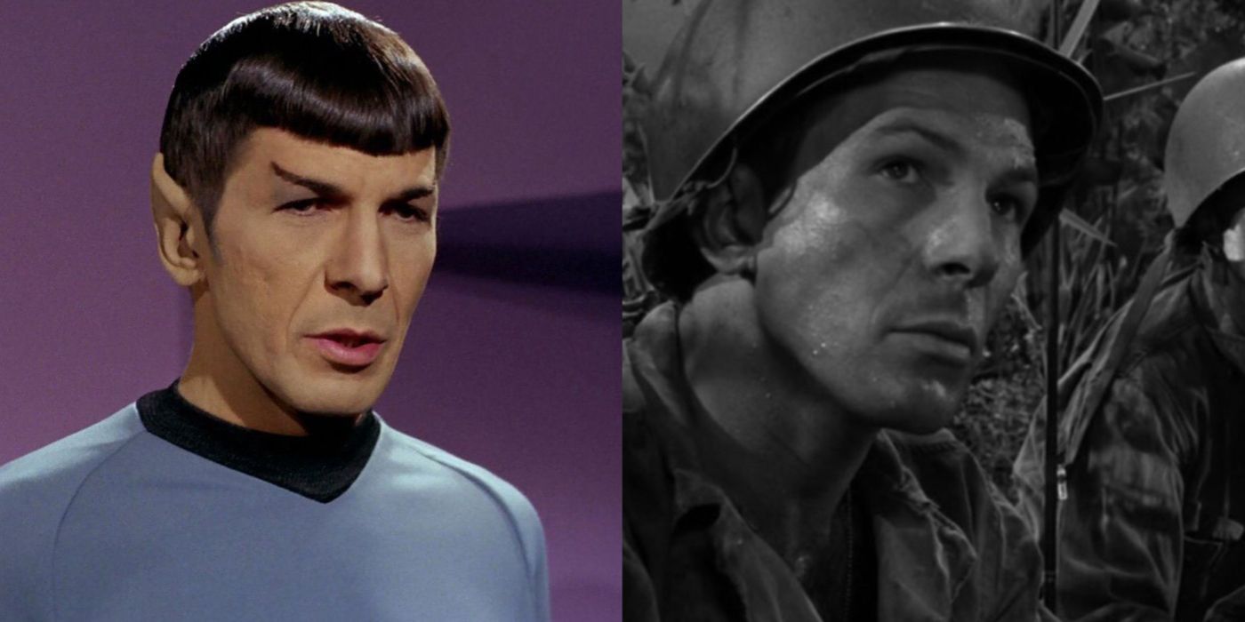 A split image of Leonard Nimoy in his roles in Twilight Zone and Star Trek