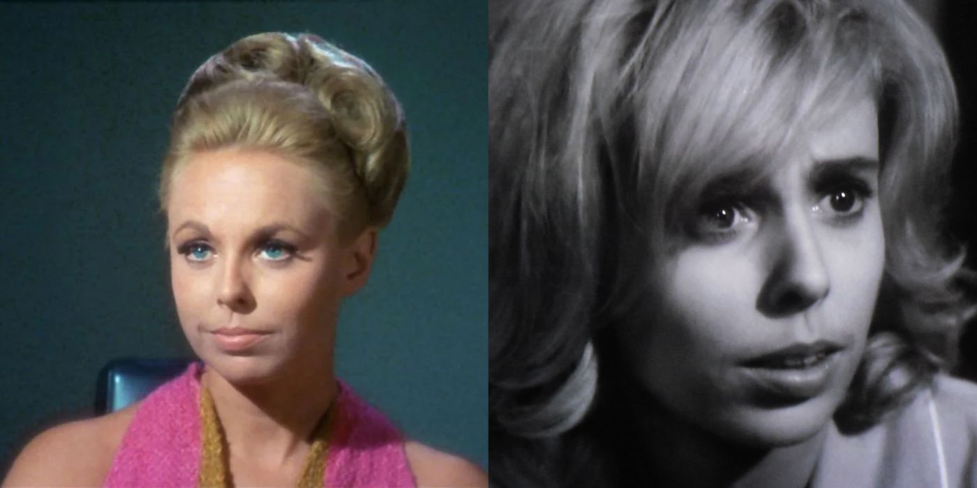 A split image of Sarah Marshall in her roles in Star Tre k and Twilight Zone