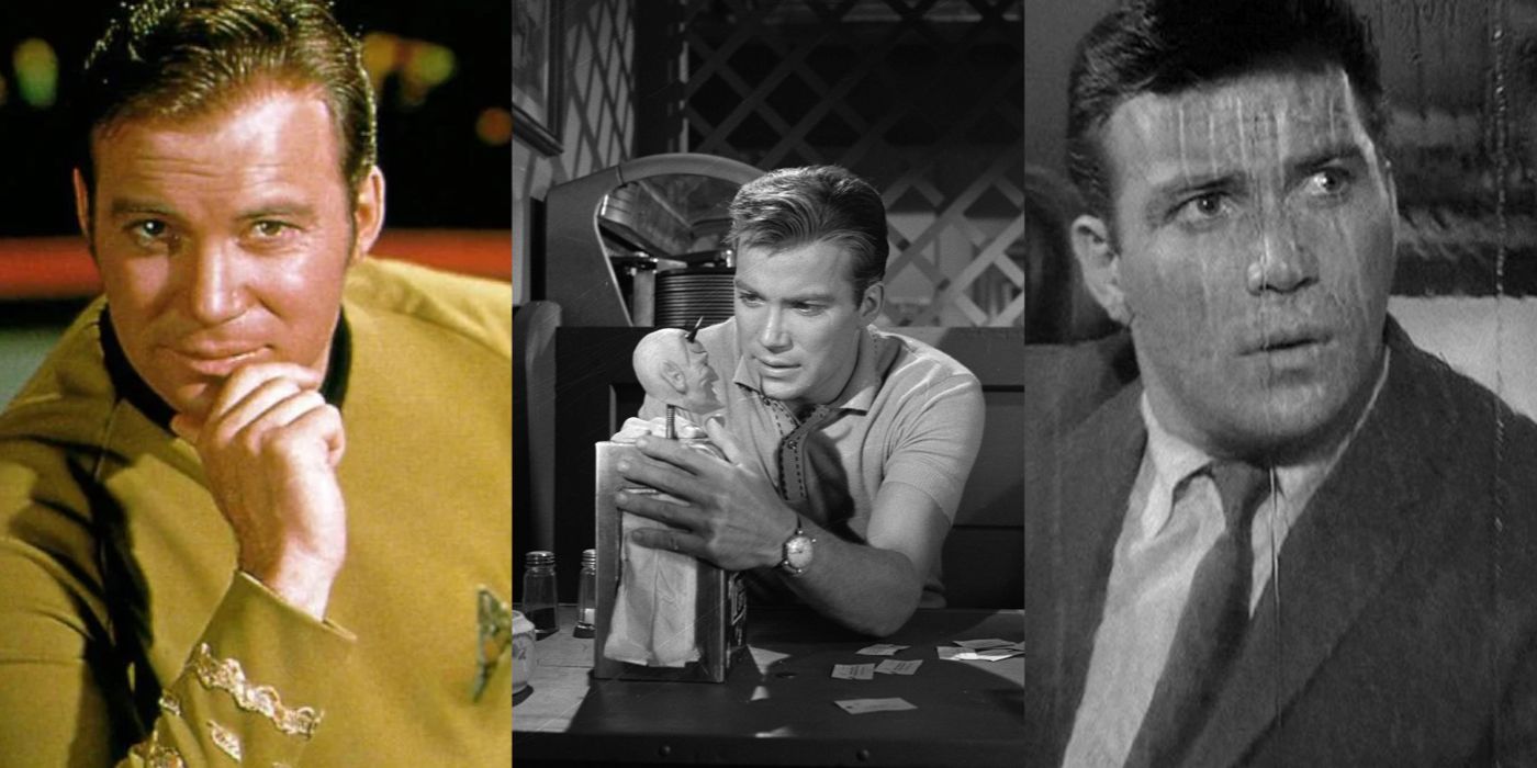 A split image of William Shatner in his roles in Star Trek and Twilight Zone