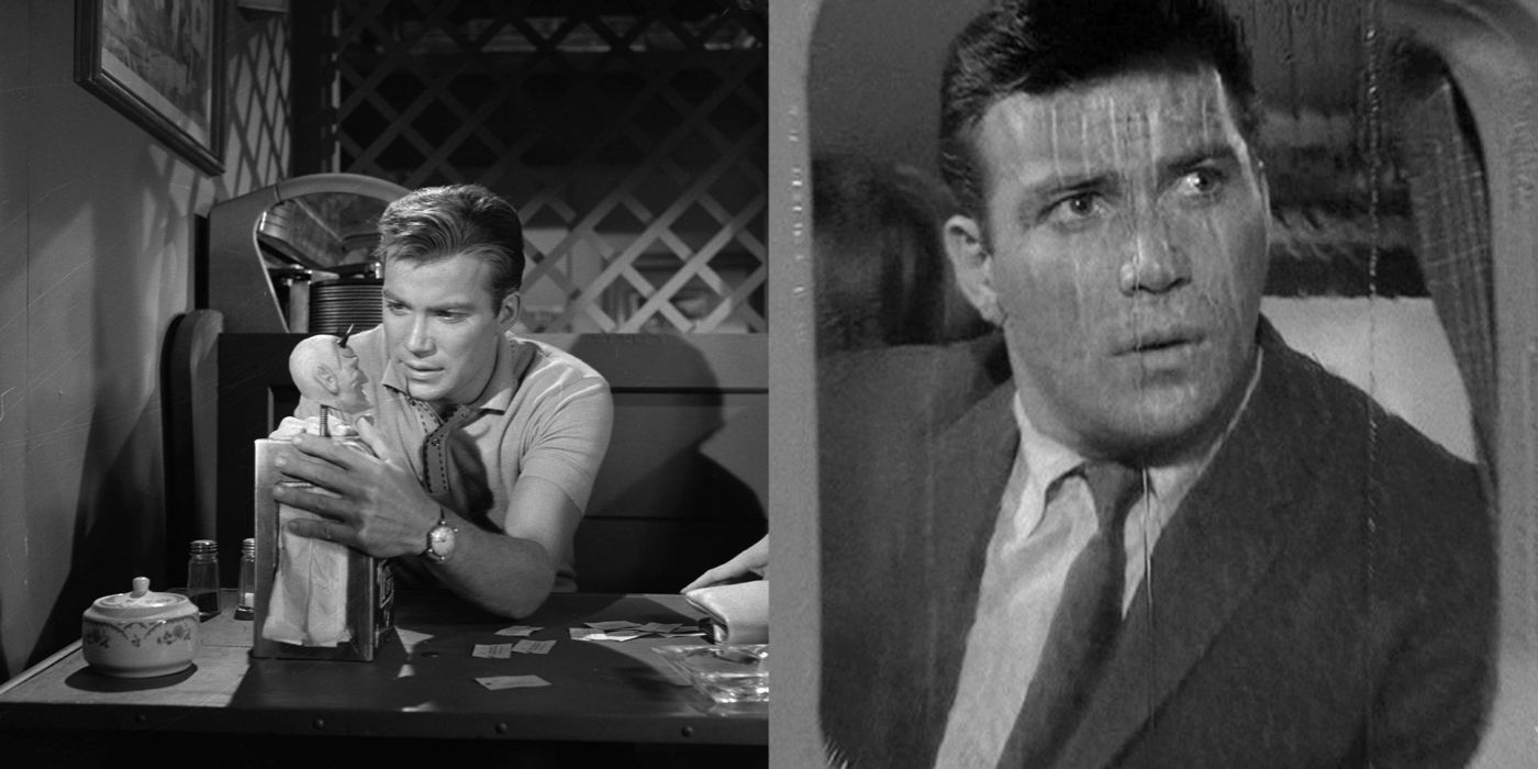A split image of William Shatner in Twilight Zone