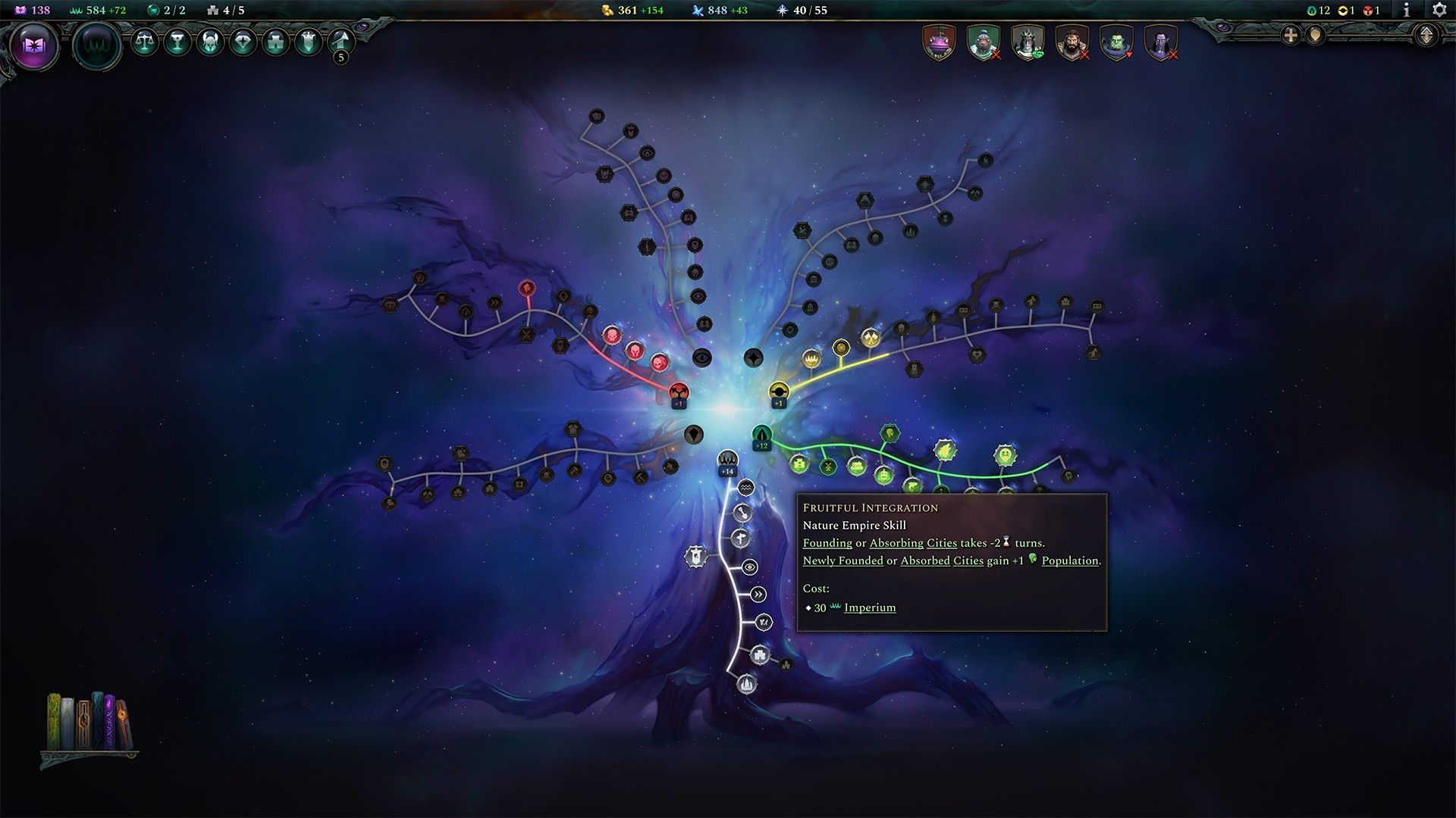 Age of Wonders Empire Tree showing different unlocked skills.