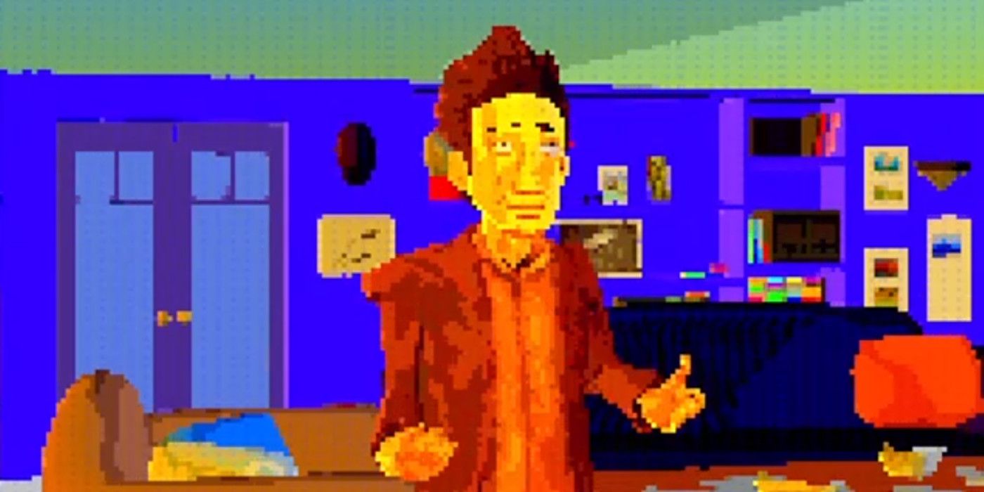 Crudely animated computer model of a character who is supposed to be Kramer from Seinfeld standing in a computer-generated room