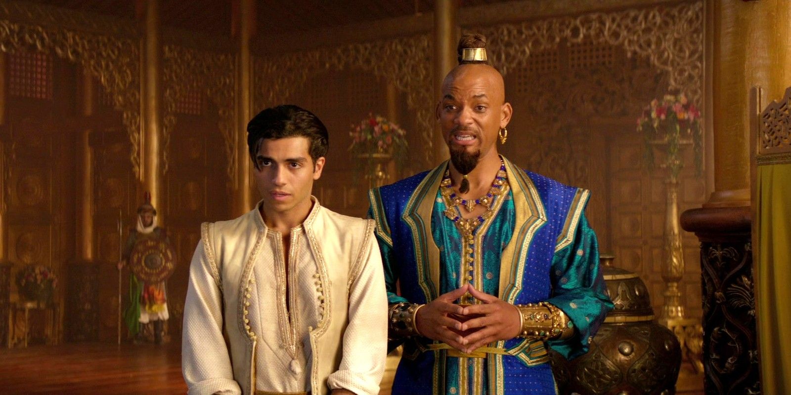 Aladdin et Génie affrontent Jasmine et son père dans Aladdin