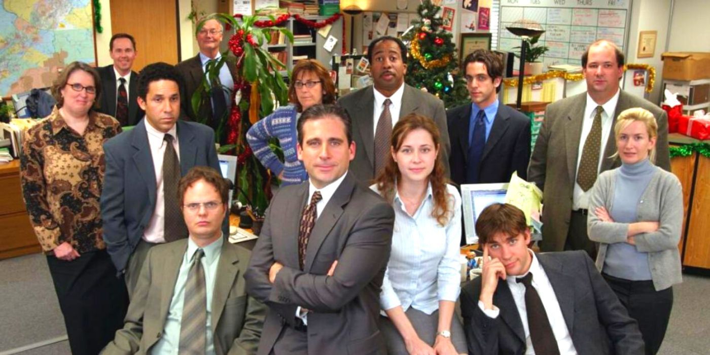 The Office cast posing at Christmas