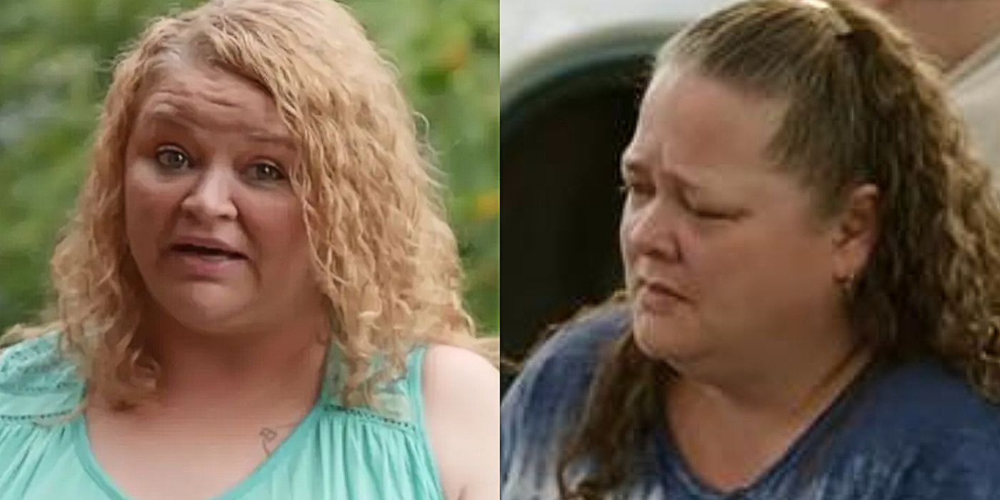 1000-lb Sisters stars Amanda Halterman and Misty Slaton looking serious in side by side split screens