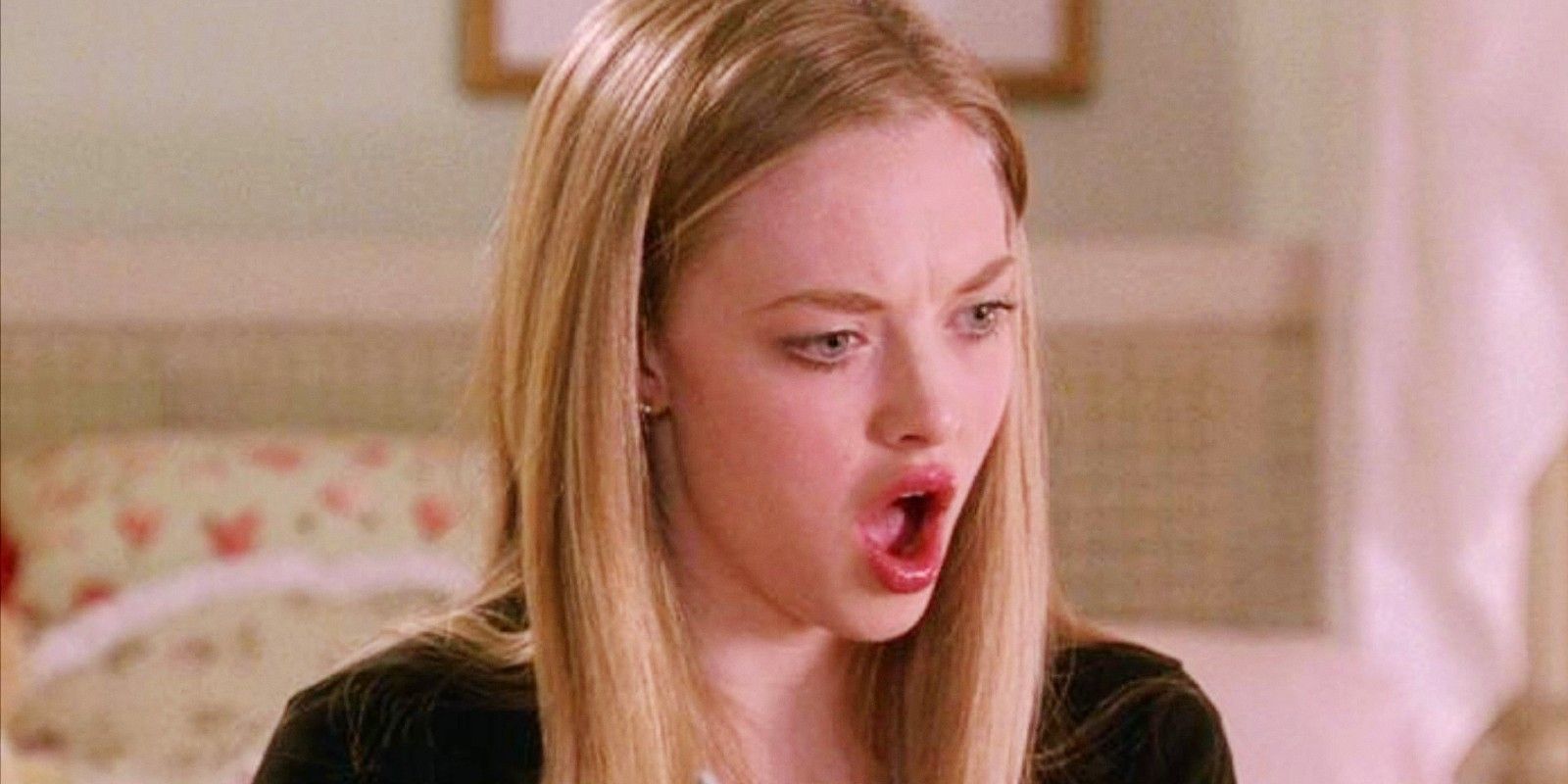 Amanda Seyfried as Karen in Mean Girls with the surprise of her mouth