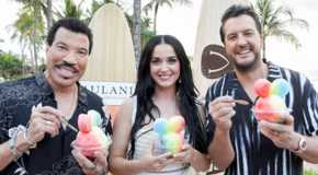 American Idol judges Lionel Richie, Katy Perry and Luke Bryan in Hawaii having frozen dessert