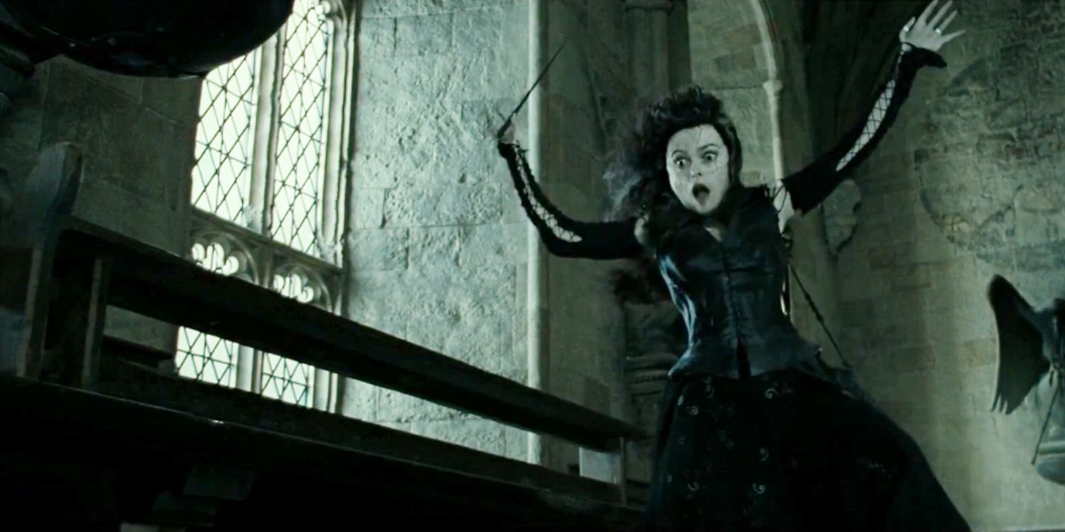 An image of Bellatrix being killed in Harry Potter and the Deathly Hallows - Part 2