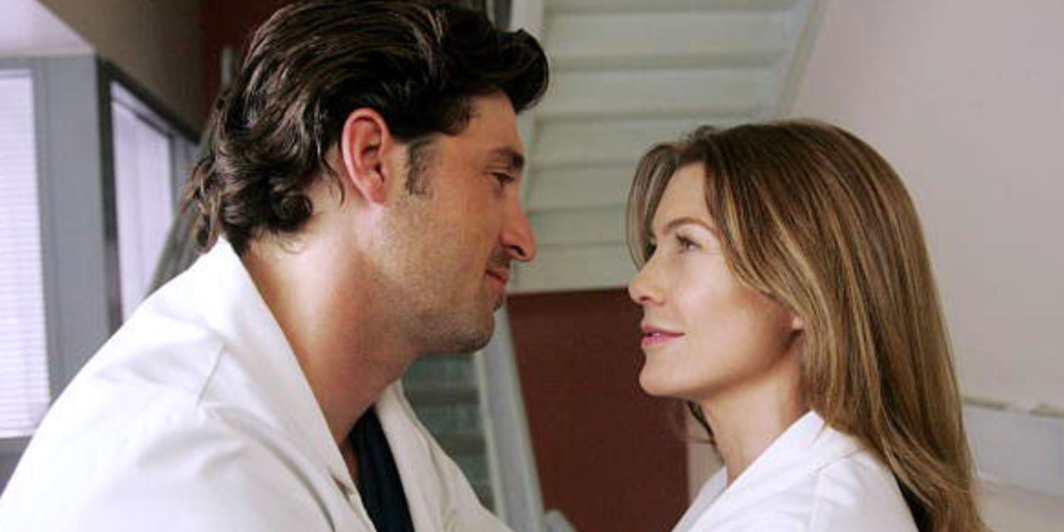 An image of Derek and Meredith looking at each other in Grey's Anatomy