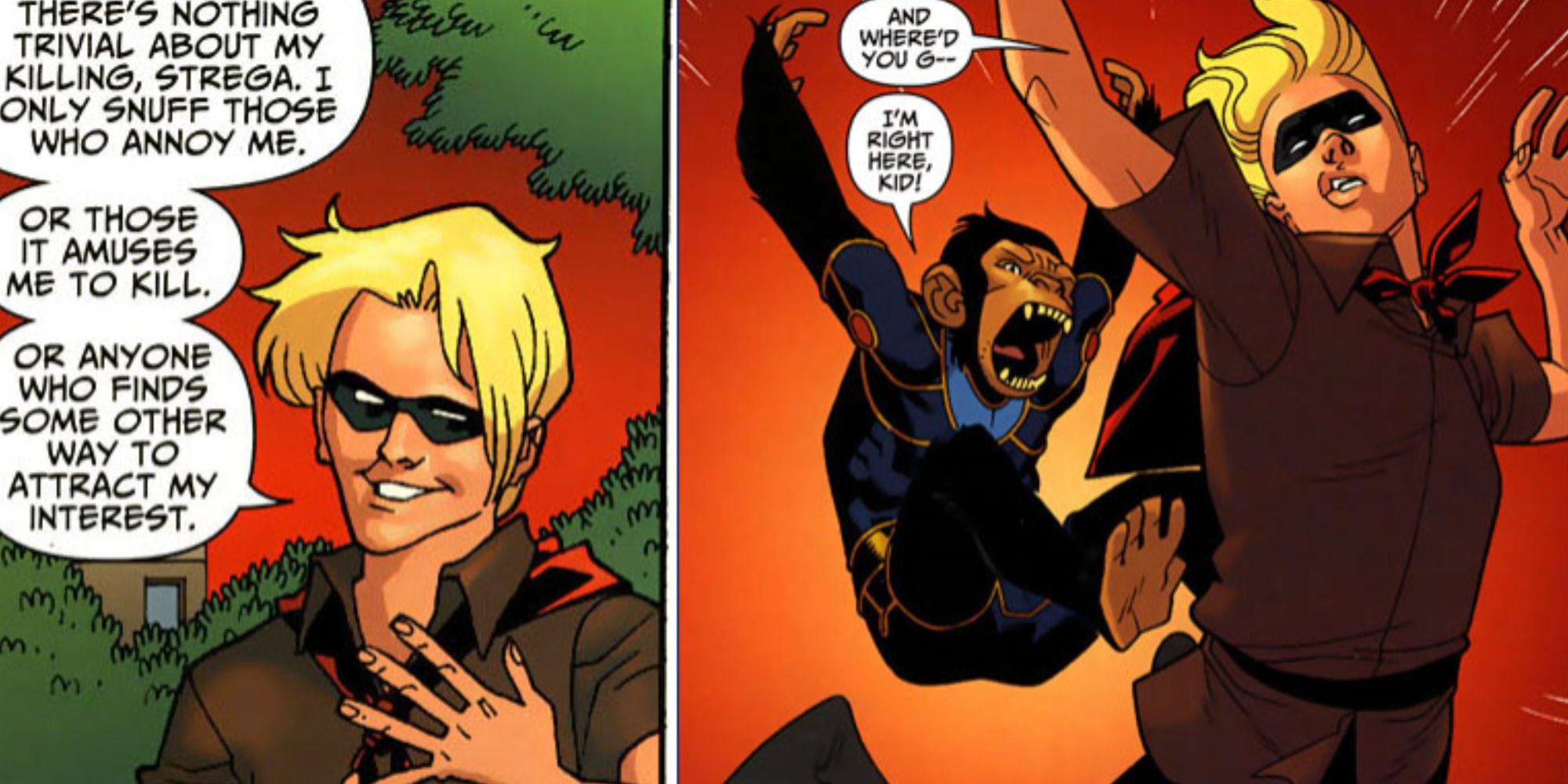 An image of Karnevil getting attacked by a chimp in DC Comics