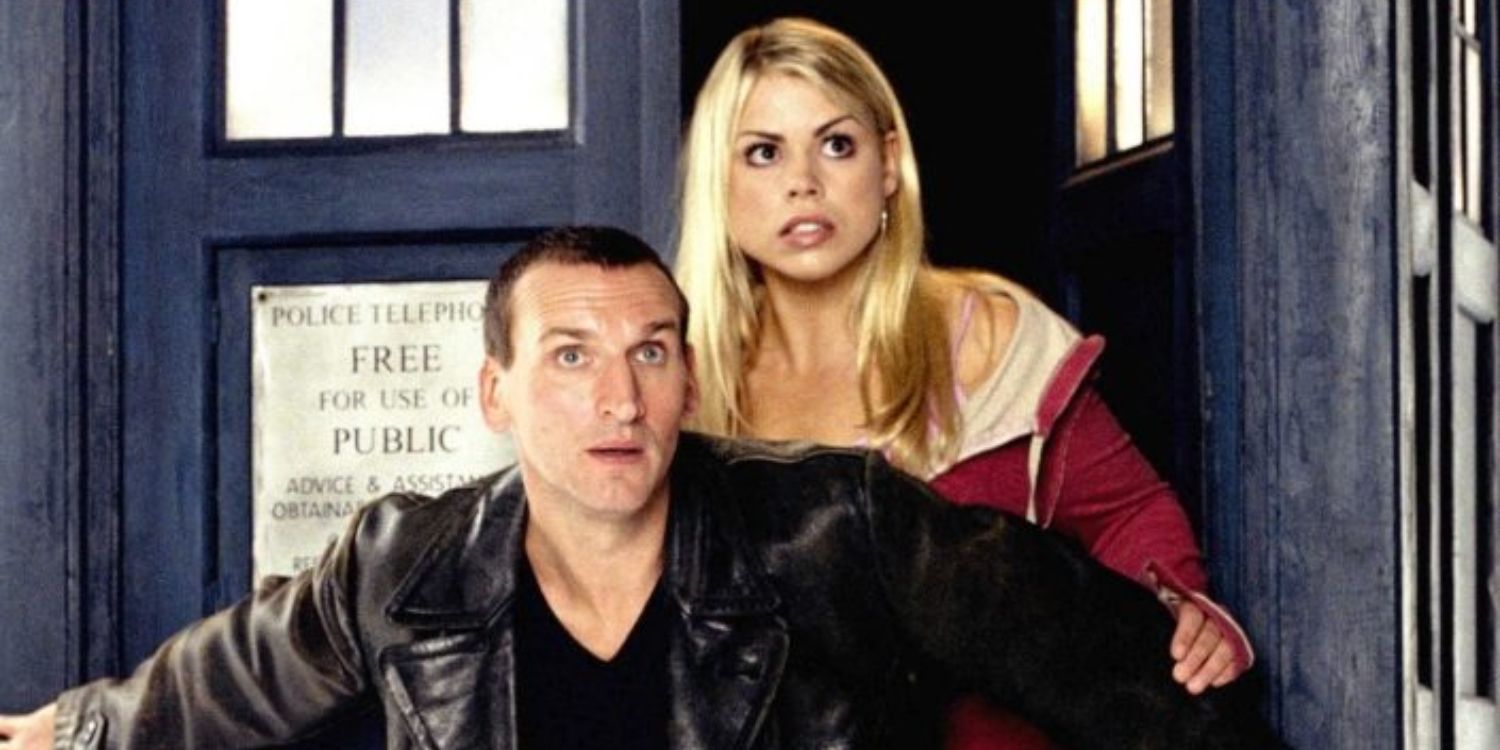 An image of the Ninth Doctor trying to protect Rose in Doctor Who