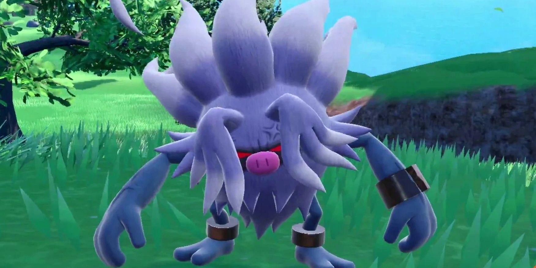 A shiny Annihilape in a grassy field in Pokémon Scarlet and Violet.