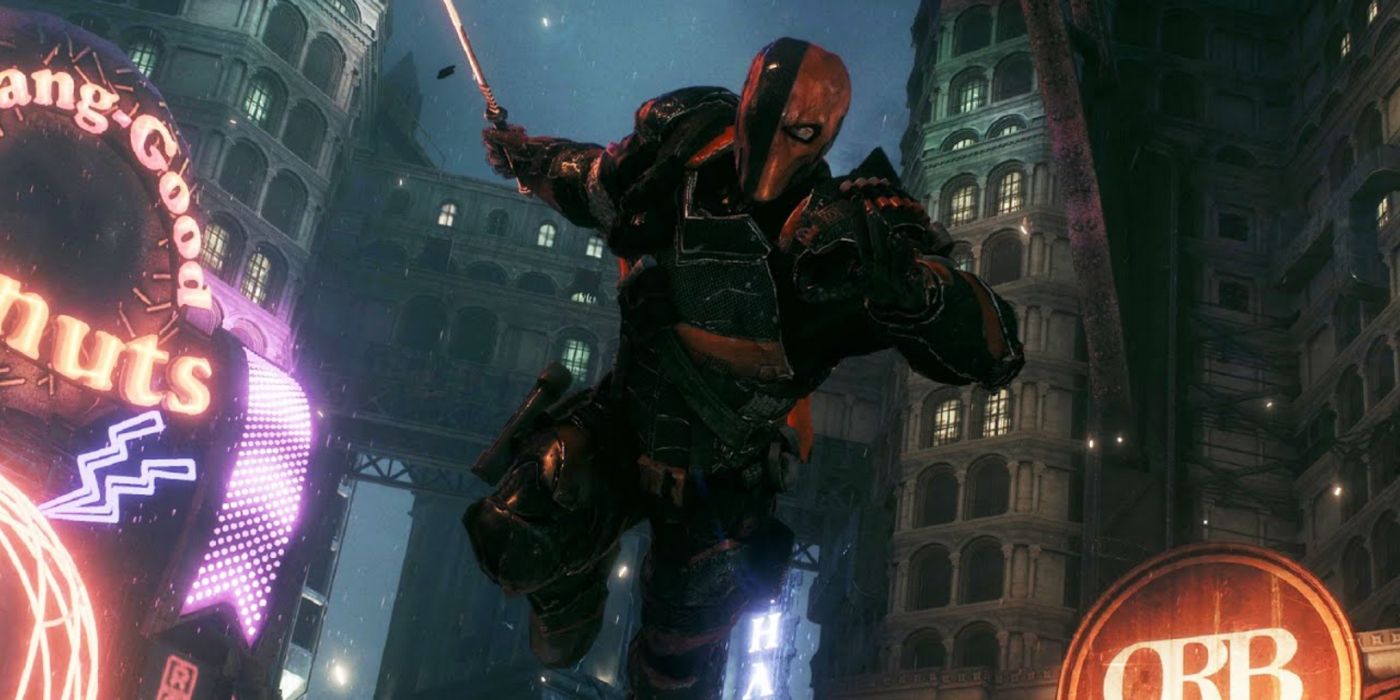 Deathstroke leaping into attack in Batman: Arkham Knight.