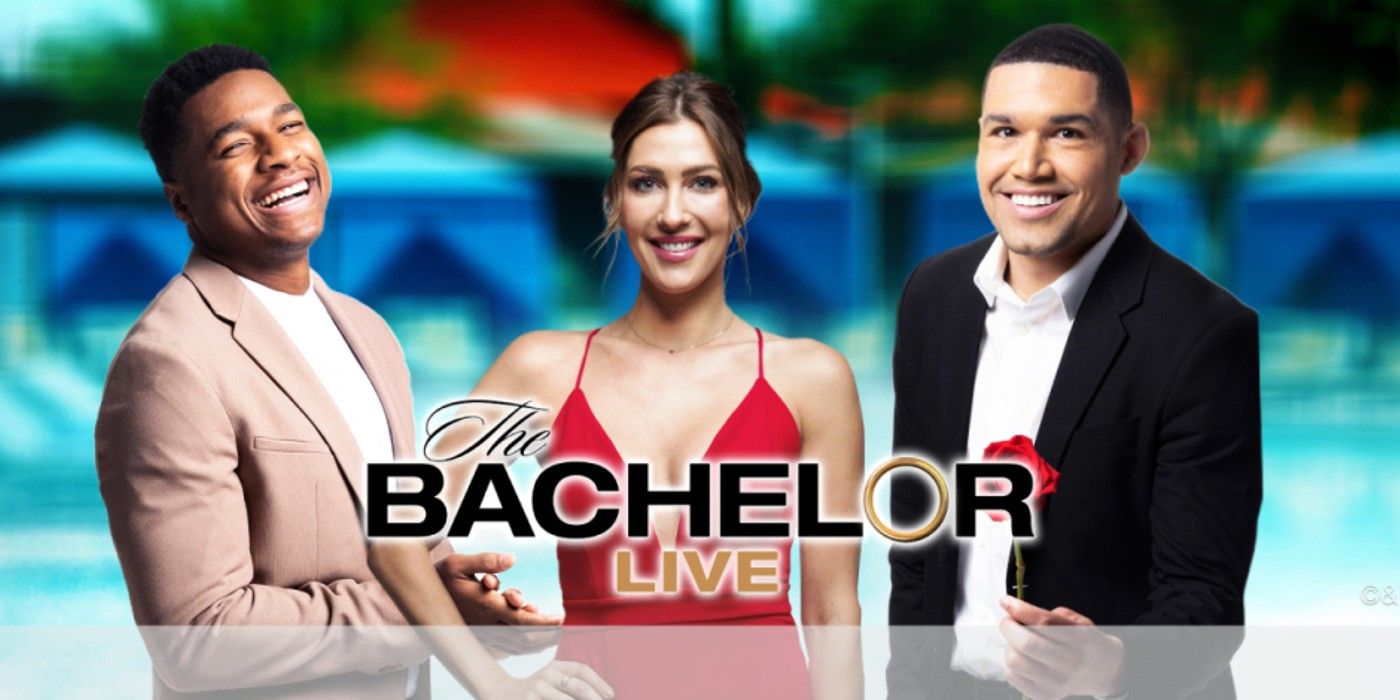 Bachelor Live promo with logo and three cast members