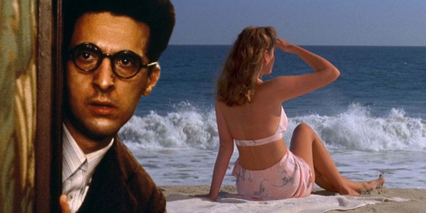 A composite image of Barton and the woman on the beach from Barton Fink