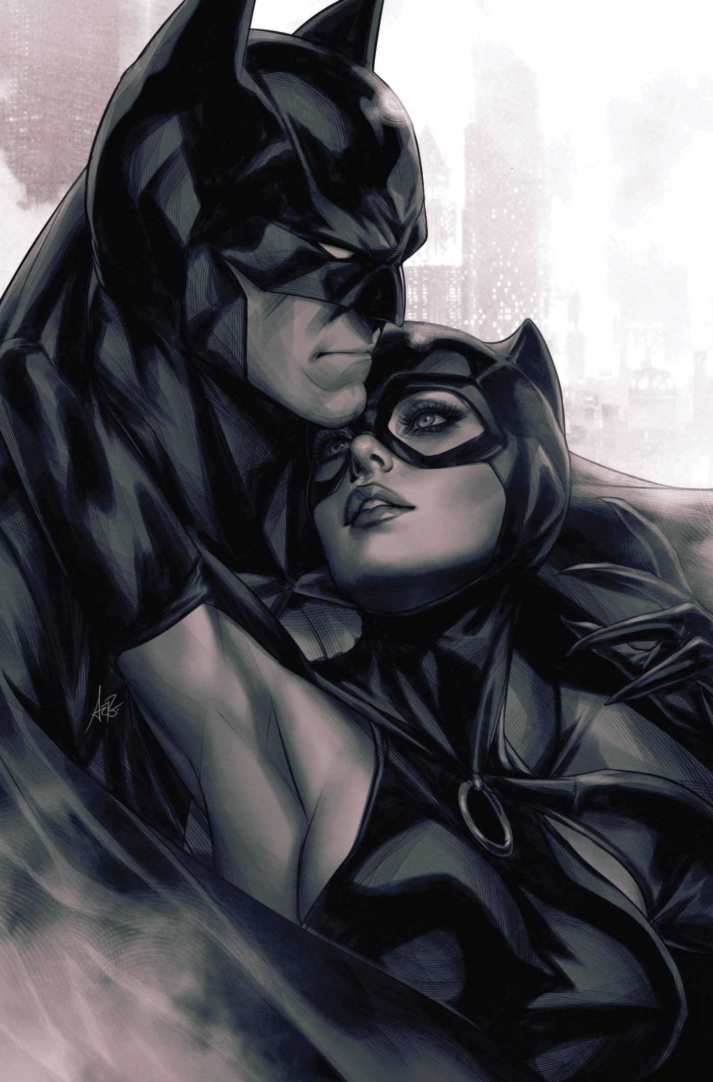 Batman and Catwoman Black and White Artgerm Variant Cover