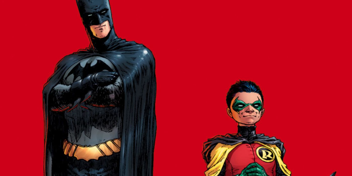 Arte da capa de Batman e Robin com Dick Grayson como o Cavaleiro das Trevas e Damian Wayne como o Garoto Prodígio.