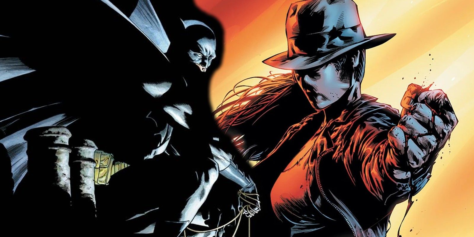 Batman in Shadows Laid Over Renee Montoya as the Question