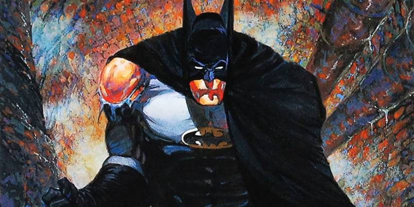 Comic book art: A battered Batman in The Cult.