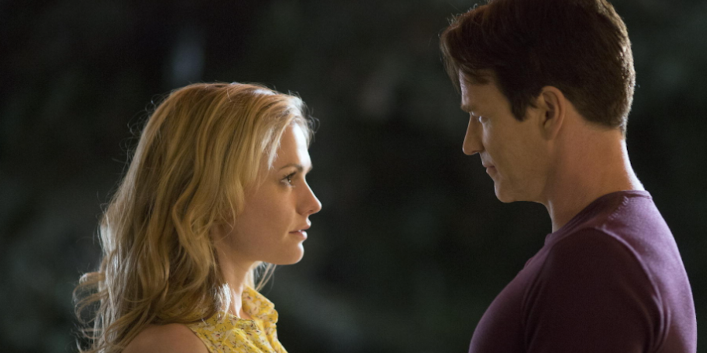 Bill and Sookie looking at each other in True Blood.