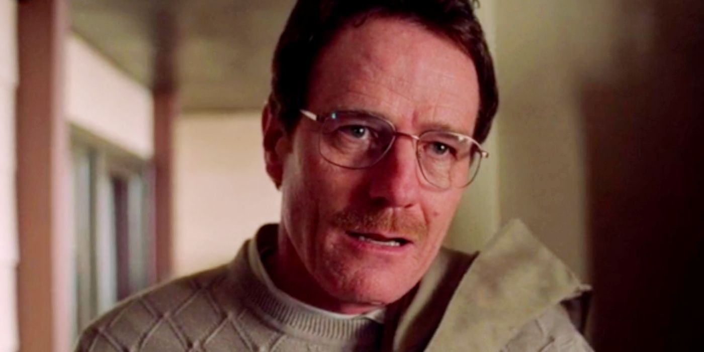 Bryan Cranston como Walter White parecendo chocado em Breaking Bad.