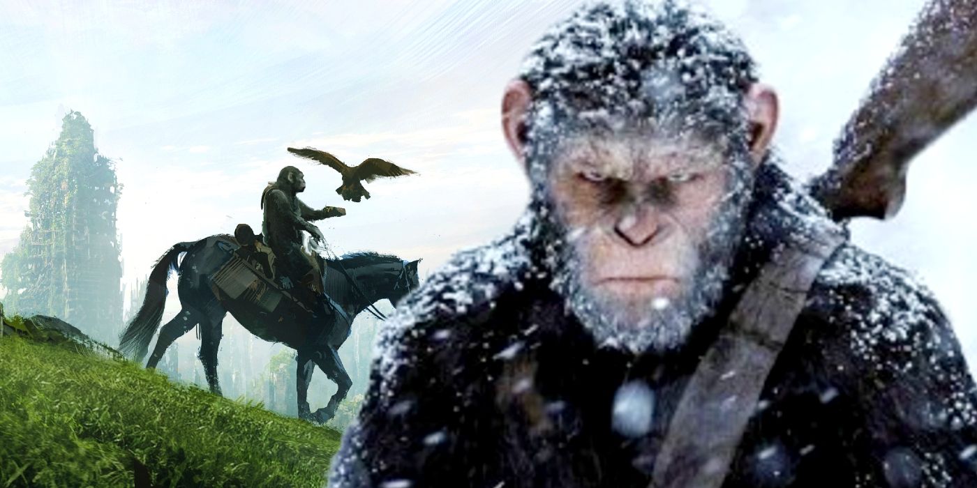 Custom image of Caesar and an ape riding a horse.