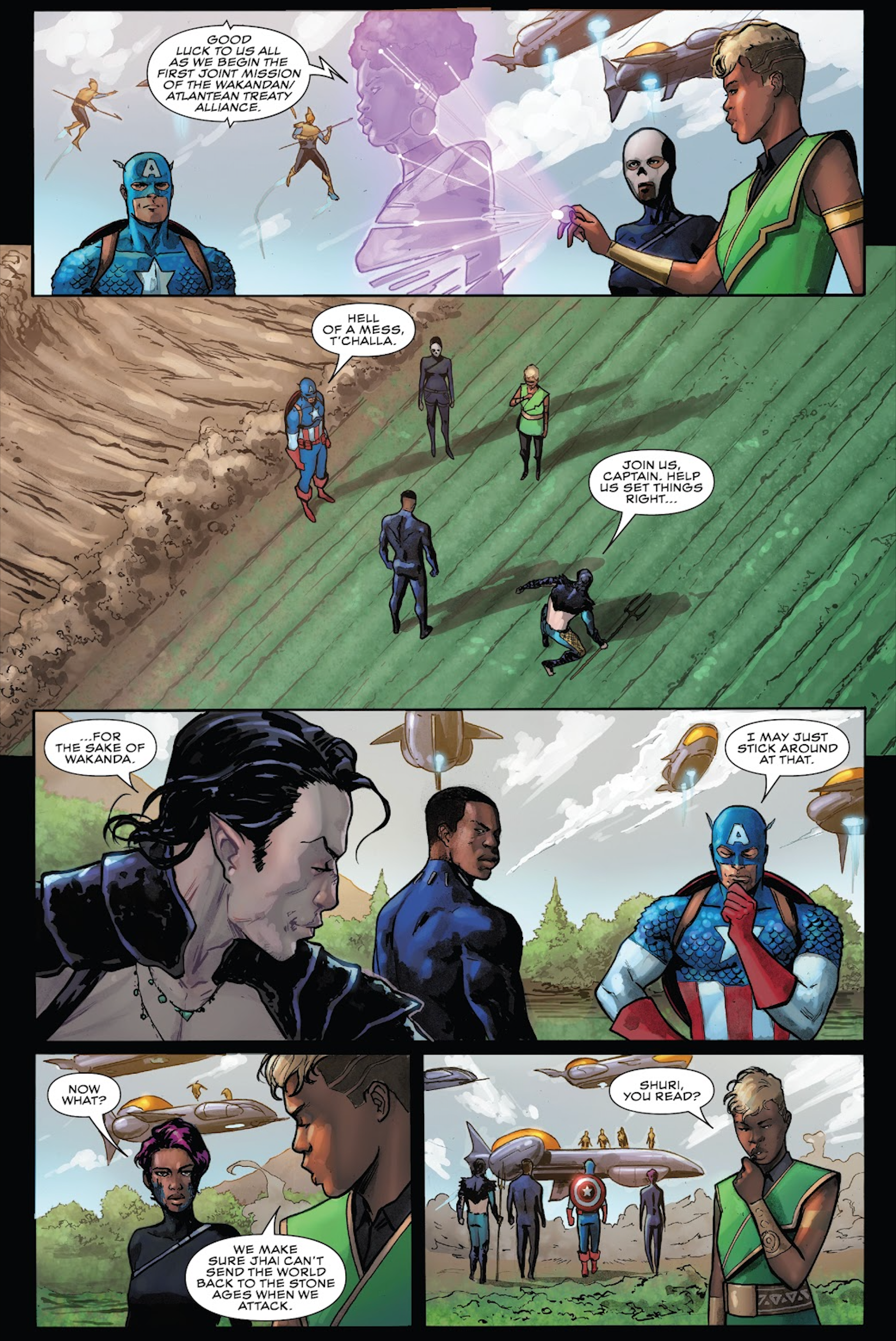 Captain America listens to Namor over T'Challa