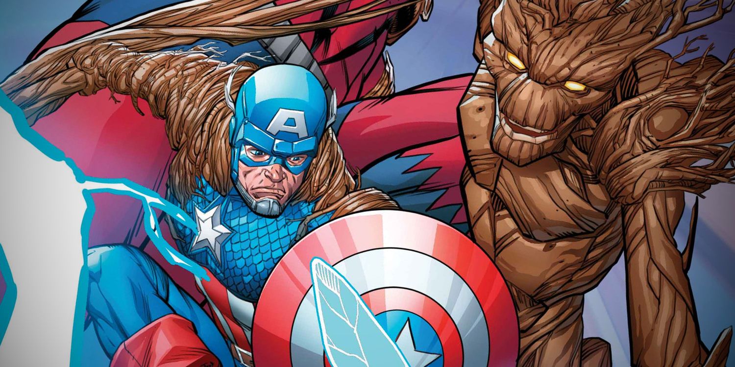 Captain America with Groot Armor in Avengers Art
