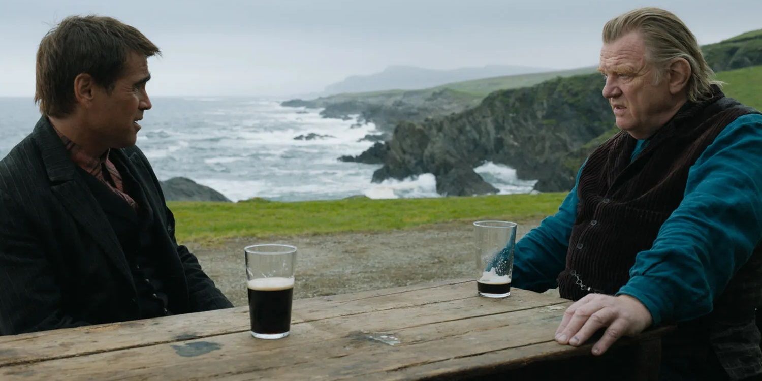 Colin Farrell and Brendan Gleeson at a pub in The Banshees of Inisherin