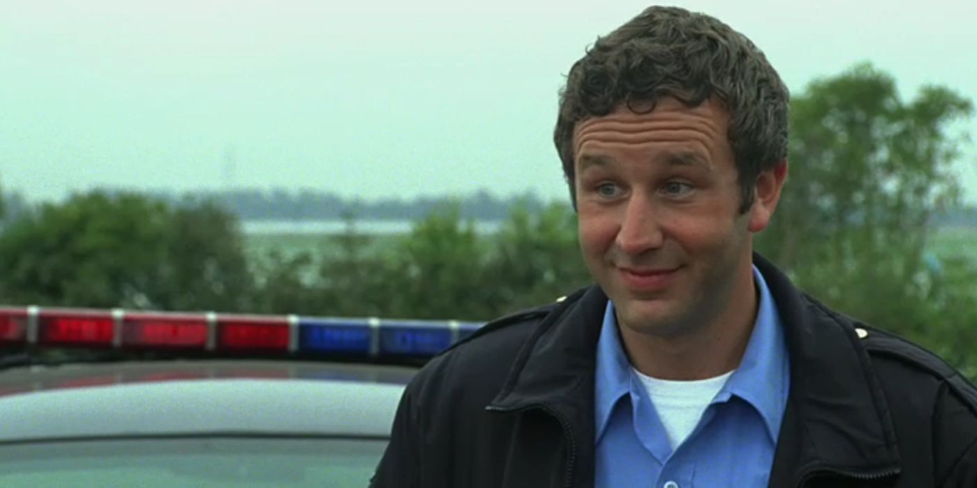 Close up of Officer Rhodes on duty in Bridesmaids 