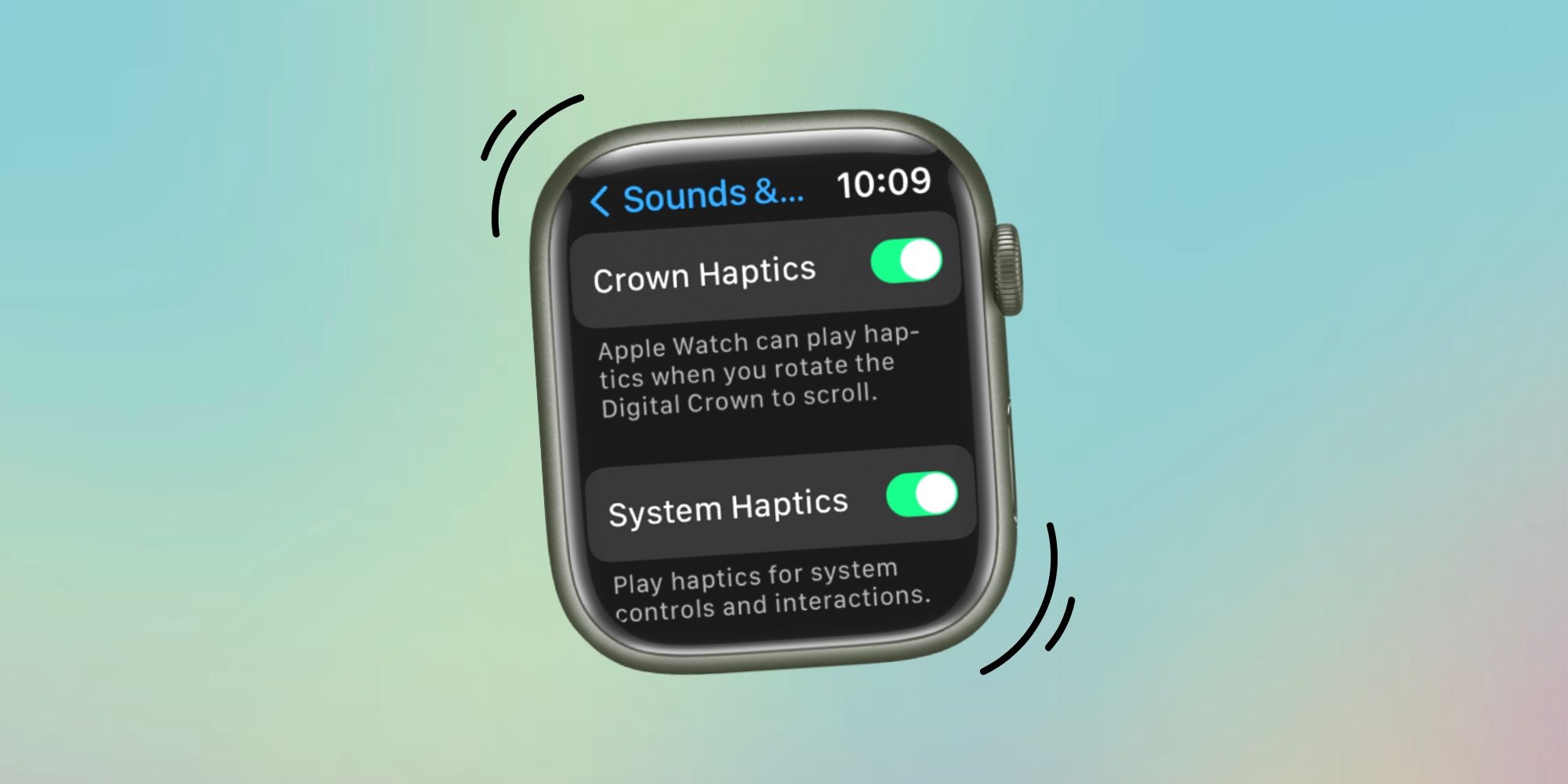 Image of Crown Haptics and System Haptics on Apple Watch over an abstract background