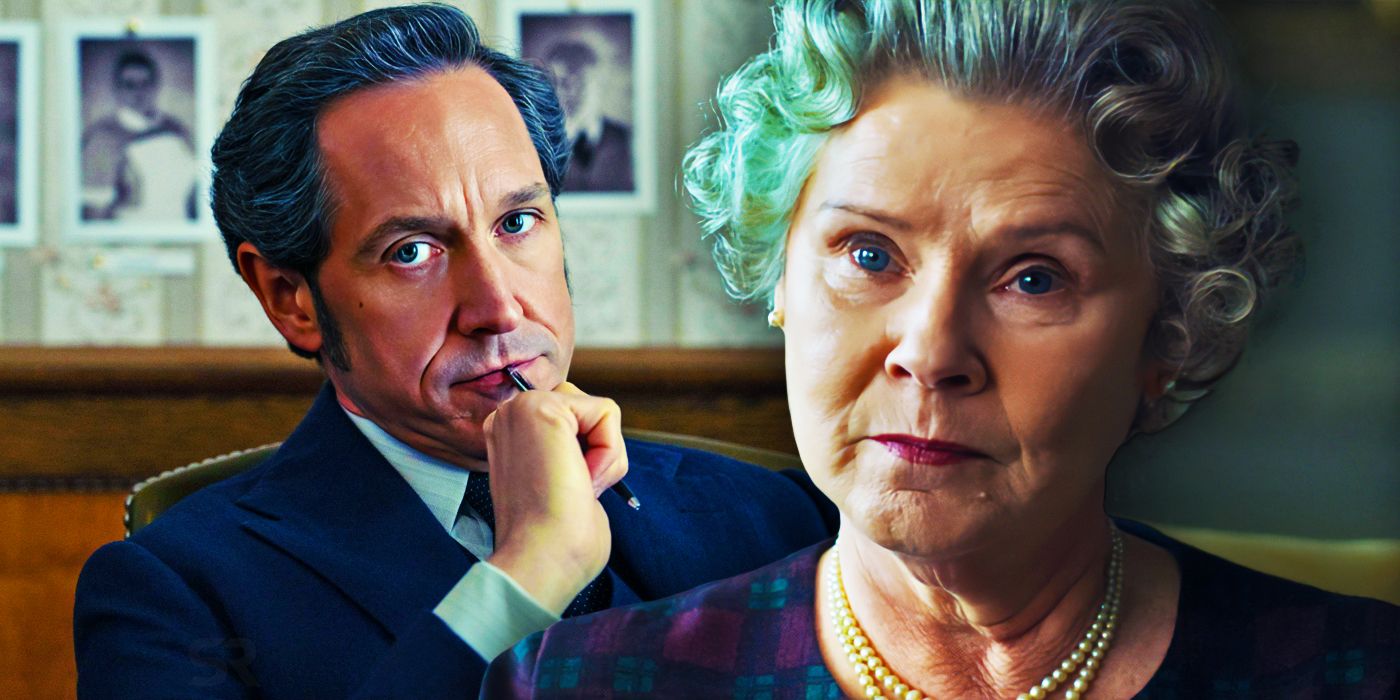 Bertie Carvel as Tony Blair and Imelda Staunton as The Queen in The Crown