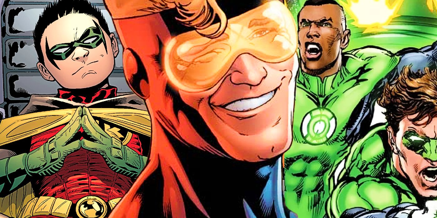 Damian Wayne, Booster Gold, and the Green Lanterns Hal Jordan and John Stewart