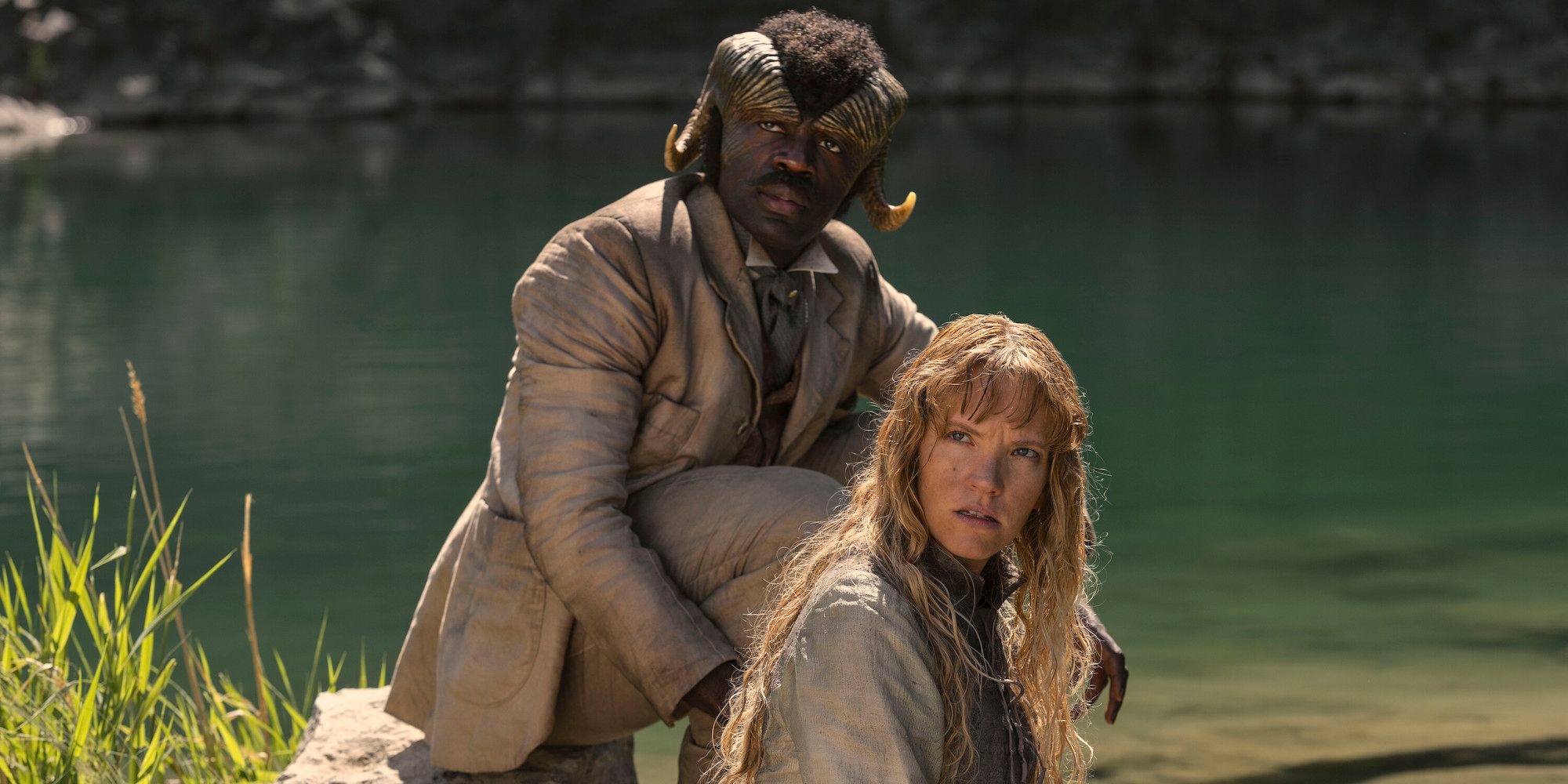 David Gyasi and Tamzin Merchant in Carnival Row season 2